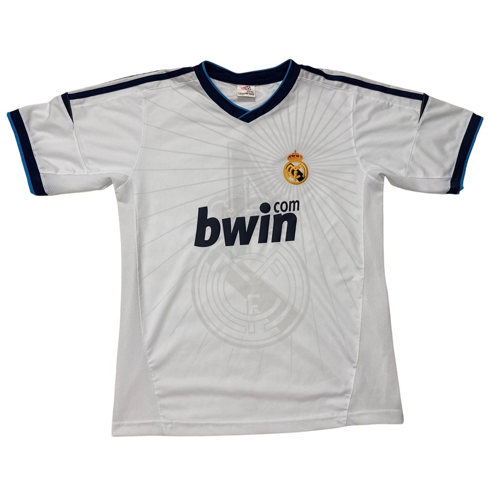 Real Madrid Soccer Jersey Juvenil Sport Genesis White Bwin Sponsor Number 4 M